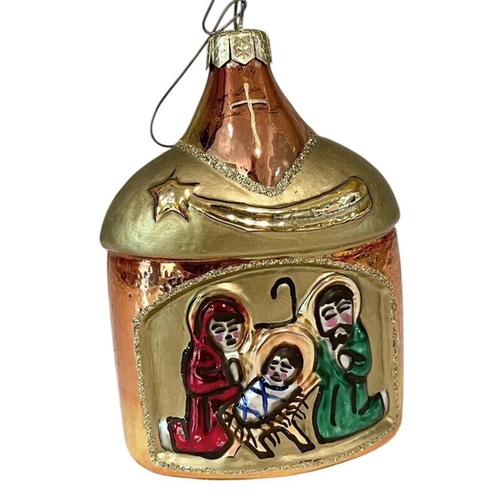 Hand Blown Glass Ornament Nativity Manger Scene Mary Jesus Joseph Angel Poland